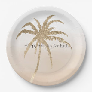 Assiettes En Carton Glam Gold Tropical Palm Tree Ombre