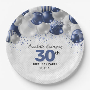 Assiettes En Carton Glam Navy Blue Silver Balloon Parties scintillant 