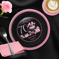 Glam Pink Black Fashion 70th Birthday Party