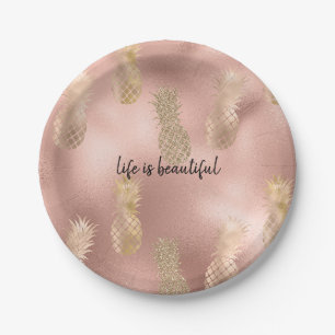Assiettes En Carton Glam Pink Gold Ananas