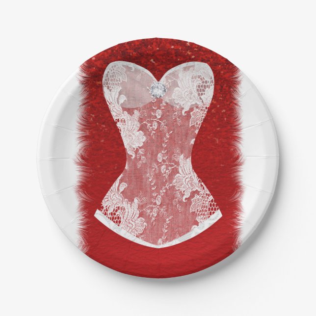 Assiettes En Carton Glam Red & White Holiday Lingerie ShowParty (Devant)