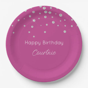 Assiettes En Carton Glam rose Diamants blancs Anniversaire