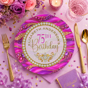 Assiettes En Carton Glam Rose Gold Bijou Strata 75e Anniversaire