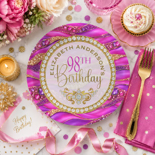 Assiettes En Carton Glam Rose Gold Bijou Strata 98e Anniversaire