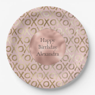 Assiettes En Carton Glam Rose Gold Blush XOXO Anniversaire
