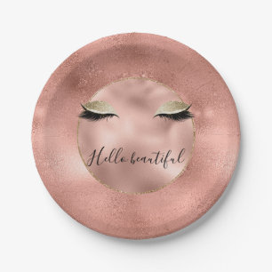 Assiettes En Carton Glam rose or Rose, cils noirs brillants