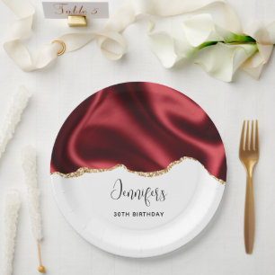 Assiettes En Carton Glam rouge foncé Satin foncé Conception abstraite 