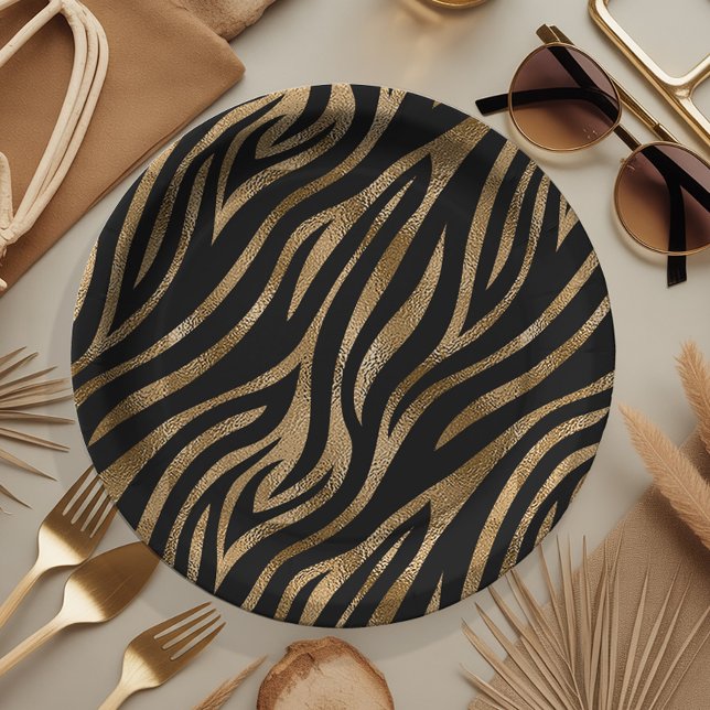 Assiettes En Carton Glam Zebra Stripes Motif Black Gold ID1151 (Créateur téléchargé)