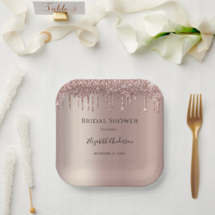 Assiettes En Carton Glamour de mariage à paillettes rose gold tendance