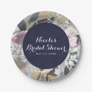 Assiettes En Carton Glamour Floral Rustique Navy Kraft Mariage Chic de