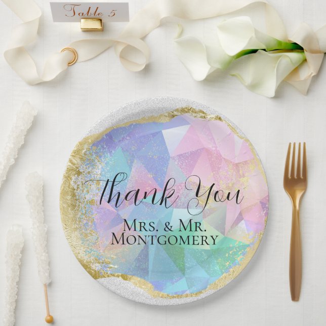 Assiettes En Carton Glamour Opal en pierre avec or sur Parties scintil (Mariage)