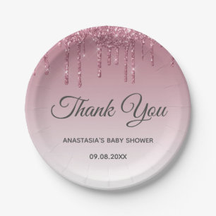 Assiettes En Carton Glamour Rose Gold Rose Pâle Merci Baby Shower