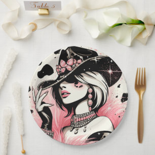 Assiettes En Carton Glamour rustique Cowgirl Rose Pailleté Anniversair