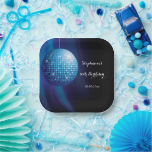 Assiettes En Carton Glamourous 50e anniversaire Blue Party Disco Ball