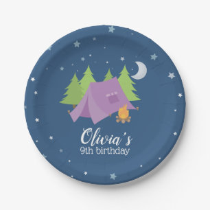 Assiettes En Carton Glamping Girl Purple Tente Camping Anniversaire