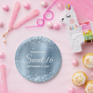 Assiettes En Carton Glitterie Léger Bleu Foil Douce 16