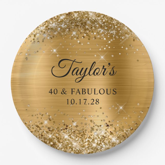 Assiettes En Carton Glittery Gold Foil 40 & Fabuleux (Devant)