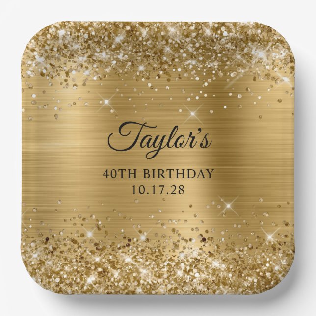 Assiettes En Carton Glittery Gold Foil 40e anniversaire (Recto)