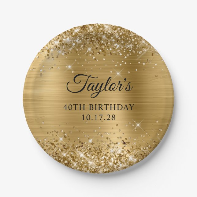 Assiettes En Carton Glittery Gold Foil 40e anniversaire (Devant)