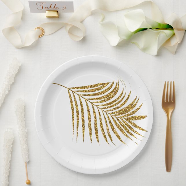 Assiettes En Carton Glittery Gold Palms Tropical Baby showers Mariages (Mariage)