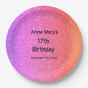 Assiettes En Carton Glittery Rose Orange 17e anniversaire Personnalisé