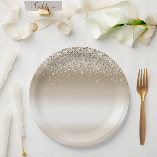 Assiettes En Carton Glitz Ombre Or et Blanc (Mariage)