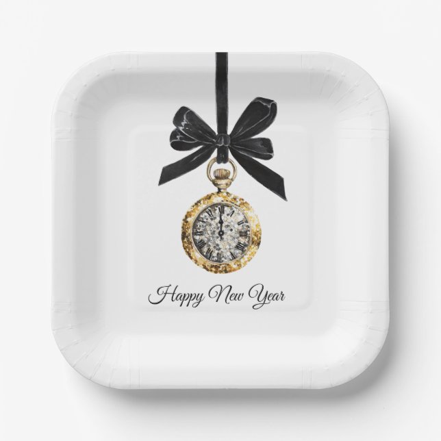 Assiettes En Carton Glitzy Gold Silver New Year Midnight Hour   (Recto)