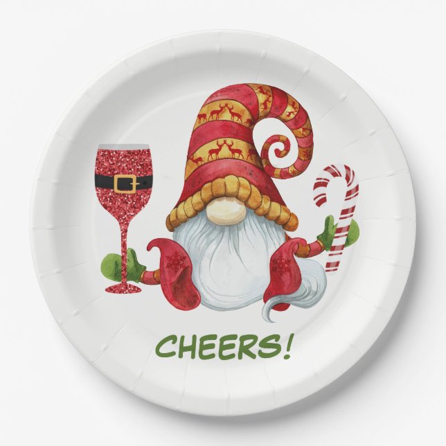 Assiettes En Carton Gnome de Noël (Devant)