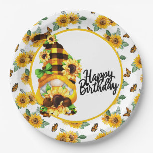 Assiettes En Carton Gnome Joyeux Anniversaire Tournesol