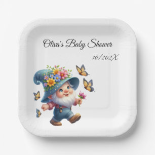 Assiettes En Carton Gnome joyeux mignonne avec Baby shower papillon