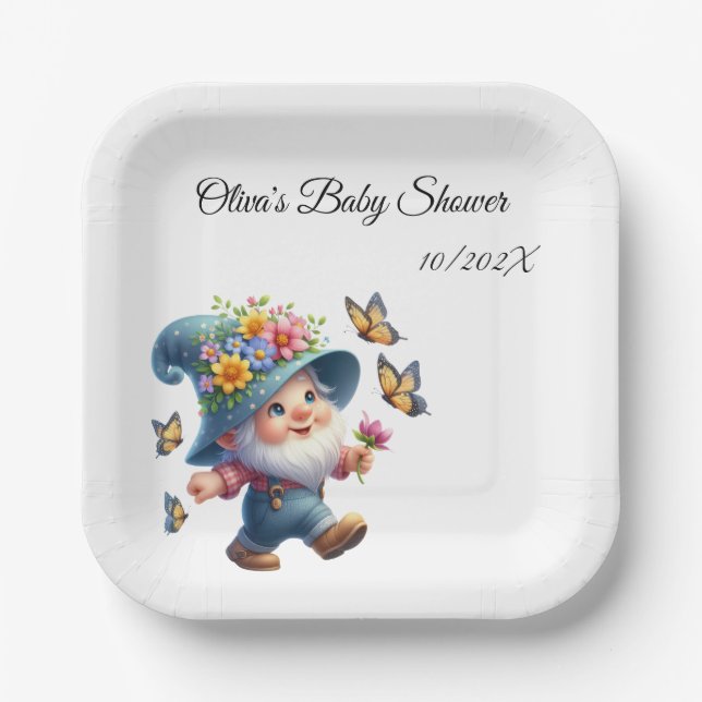 Assiettes En Carton Gnome joyeux mignonne avec Baby shower papillon (Recto)
