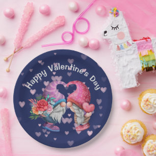Assiettes En Carton Gnome mignonne Amour et Coeurs Saint Valentin