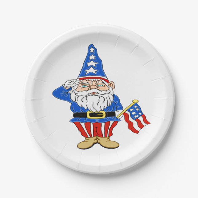 Assiettes En Carton Gnome patriotique (Devant)