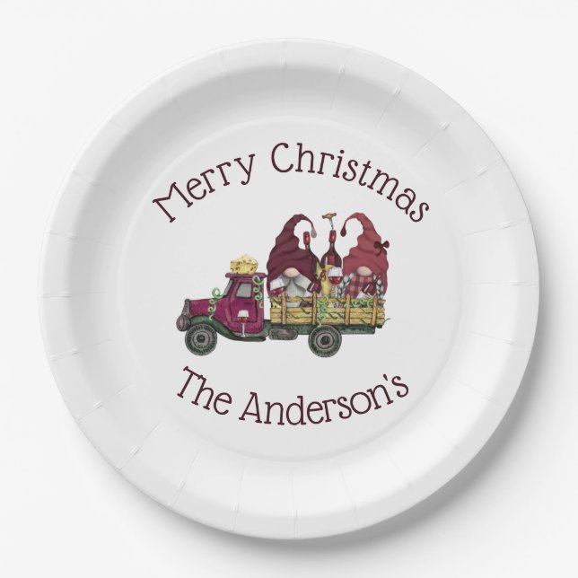 Assiettes En Carton Gnomes personnalisés Vin Camion Noël (Devant)