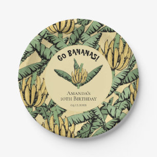 Assiettes En Carton Go Bananes Jaune Tropical Banane Jaune & Feuilles