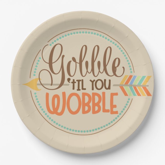 Assiettes En Carton Gobble jusqu'à ce que vous marchez mots Thanksgivi (Devant)