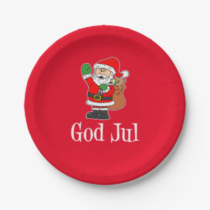 Assiettes En Carton God Jul Swedish Christmas Père Noël Plaque en papi