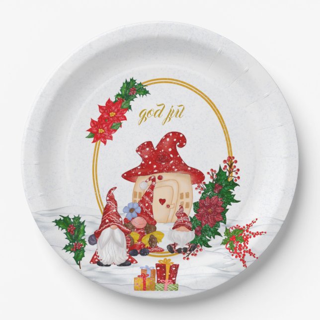 Assiettes En Carton God Jul Swedish Gnomes Red Family (Devant)