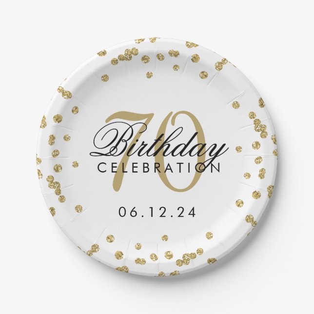 Assiettes En Carton Gold 70th Birthday Parties scintillant Confetti Wh (Devant)