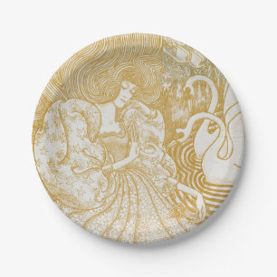 Assiettes En Carton Gold Art Nouveau Femme Vintage Dessin Aes Vintages