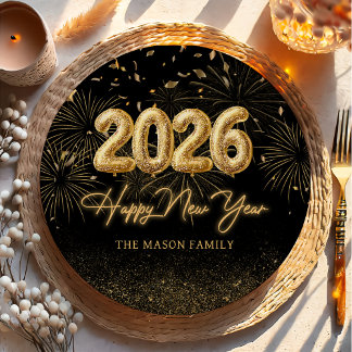 Assiettes En Carton Gold Balloon New Years Eve Party Paper Plates 