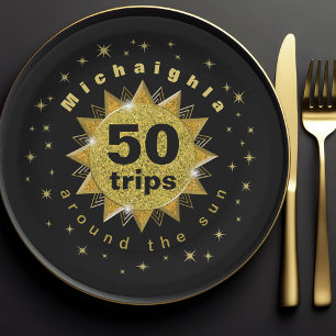 Assiettes En Carton Gold Black 50th Birthday Party