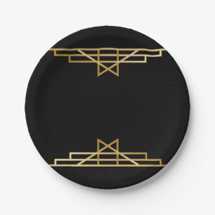 Assiettes En Carton Gold & Black Art Déco, Gatsby Great Wedding Party