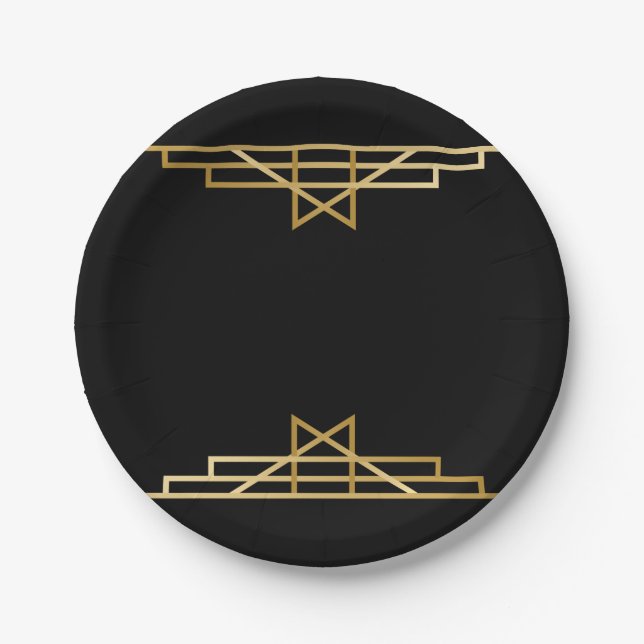 Assiettes En Carton Gold & Black Art Déco, Gatsby Great Wedding Party (Devant)