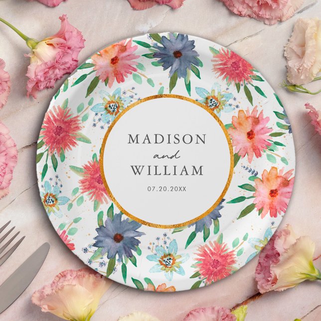 Assiettes En Carton Gold Boho Chic Whimsical Fleur sauvage de verdure (Créateur téléchargé)