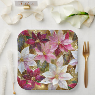 Assiettes En Carton Gold Burgundy Bronze rose Rouge blanc Poinsettia