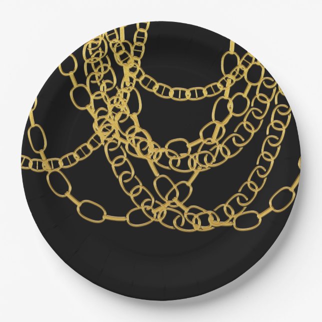 Assiettes En Carton Gold Chains Black Hip hop Danse fête d'anniversair (Devant)