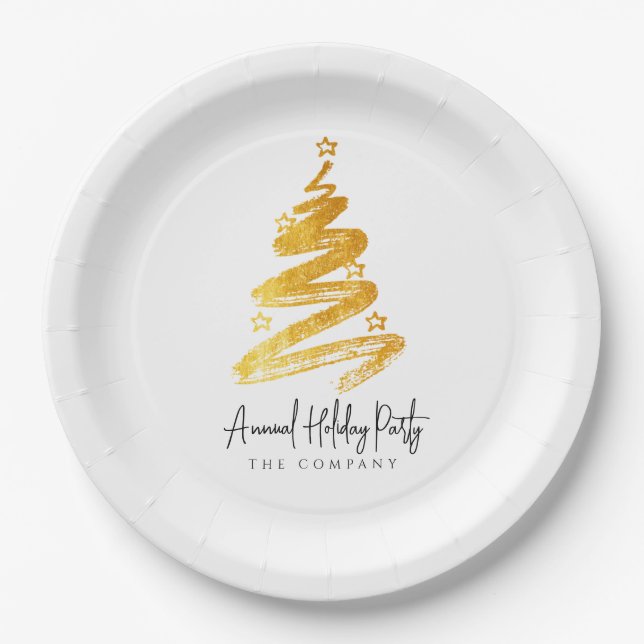 Assiettes En Carton Gold Christmas Tree Fête (Devant)
