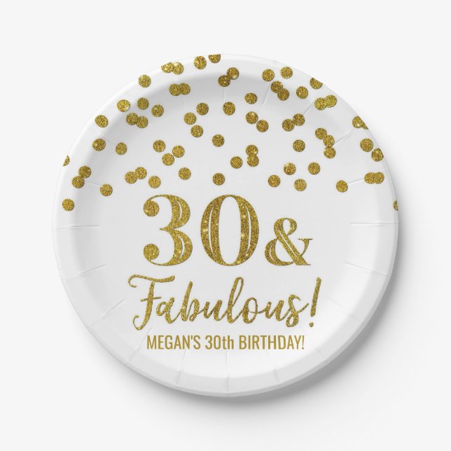 Assiettes En Carton Gold Confetti 30 et fabuleux (Devant)