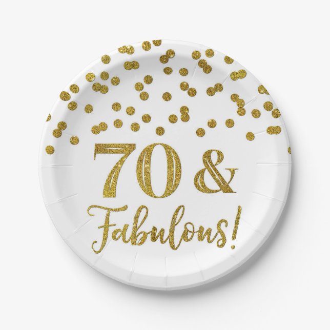 Assiettes En Carton Gold Confetti 70 et fabuleux (Devant)